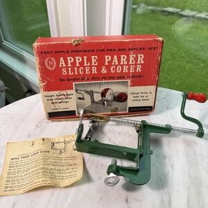 Vintage Bandwagon Apple Parer Slicer Corer Green Metal Table Clamp‎ Japan Boxed